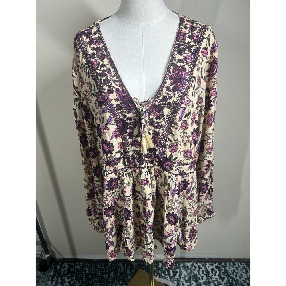 Torrid Women's Blouse Size 3X 22/24 Multicolor Floral Ballon Sleeves 249